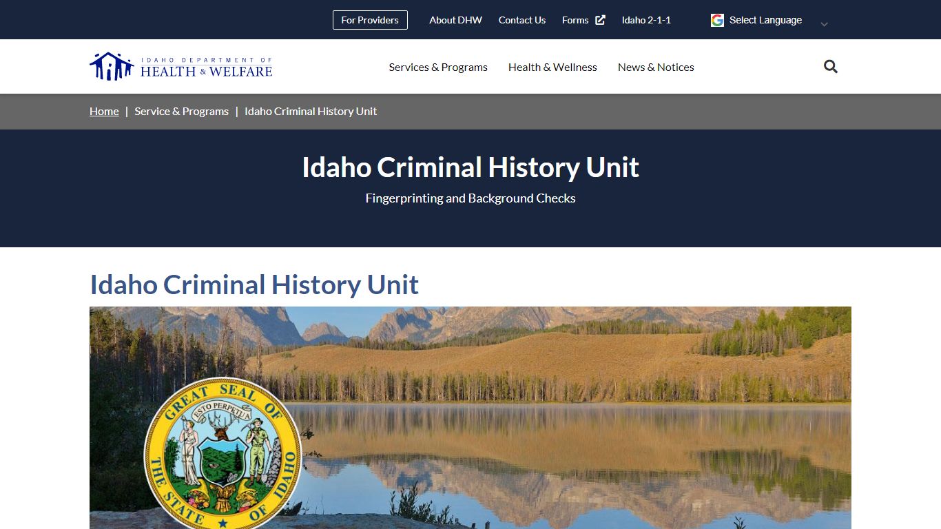 Idaho Criminal History Unit | Idaho Department of Health and Welfare